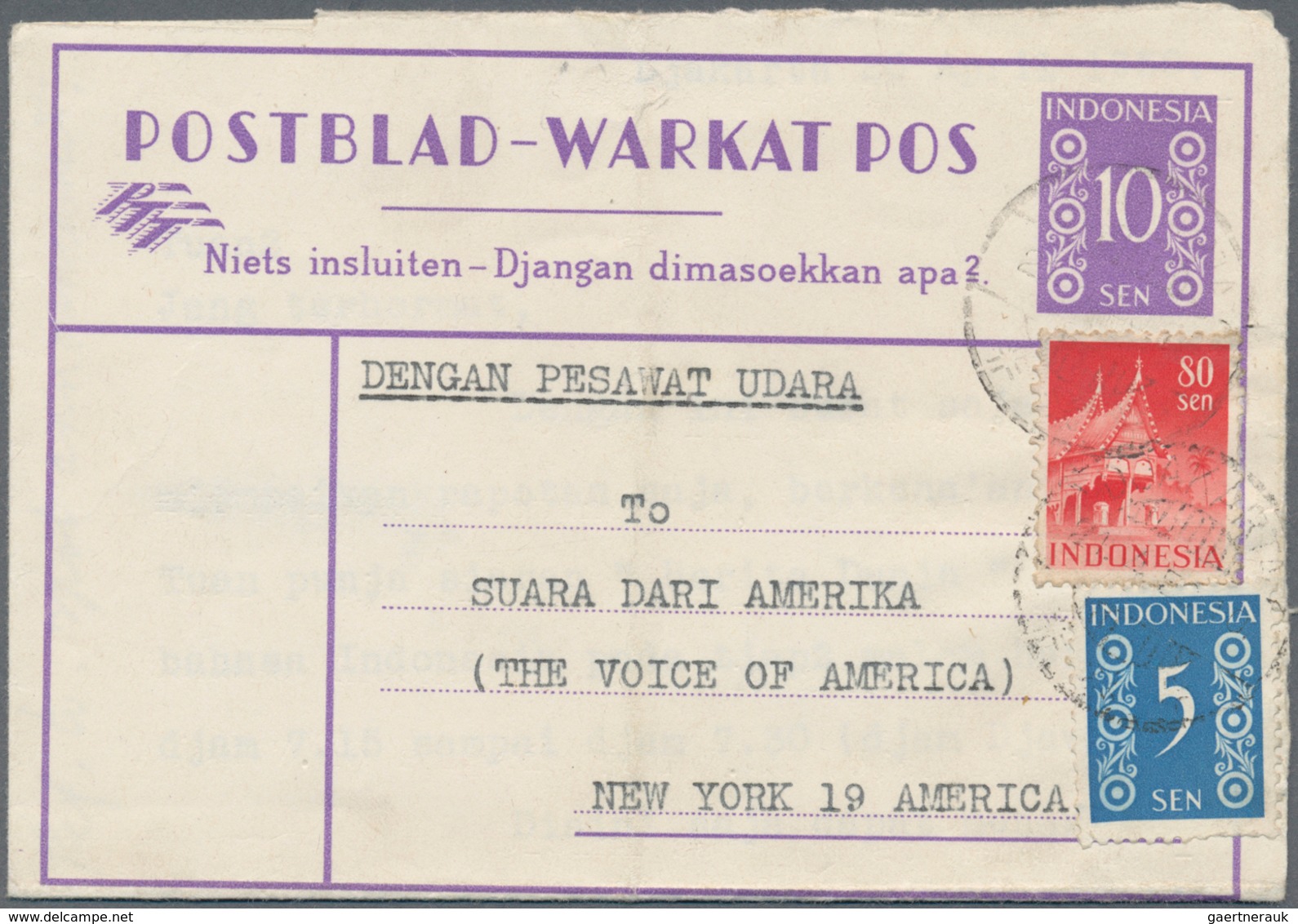 Indonesien: 1949/97 (ca.), stationery envelopes (warkat pos / postblad) specialized stock: 10 S. (mi