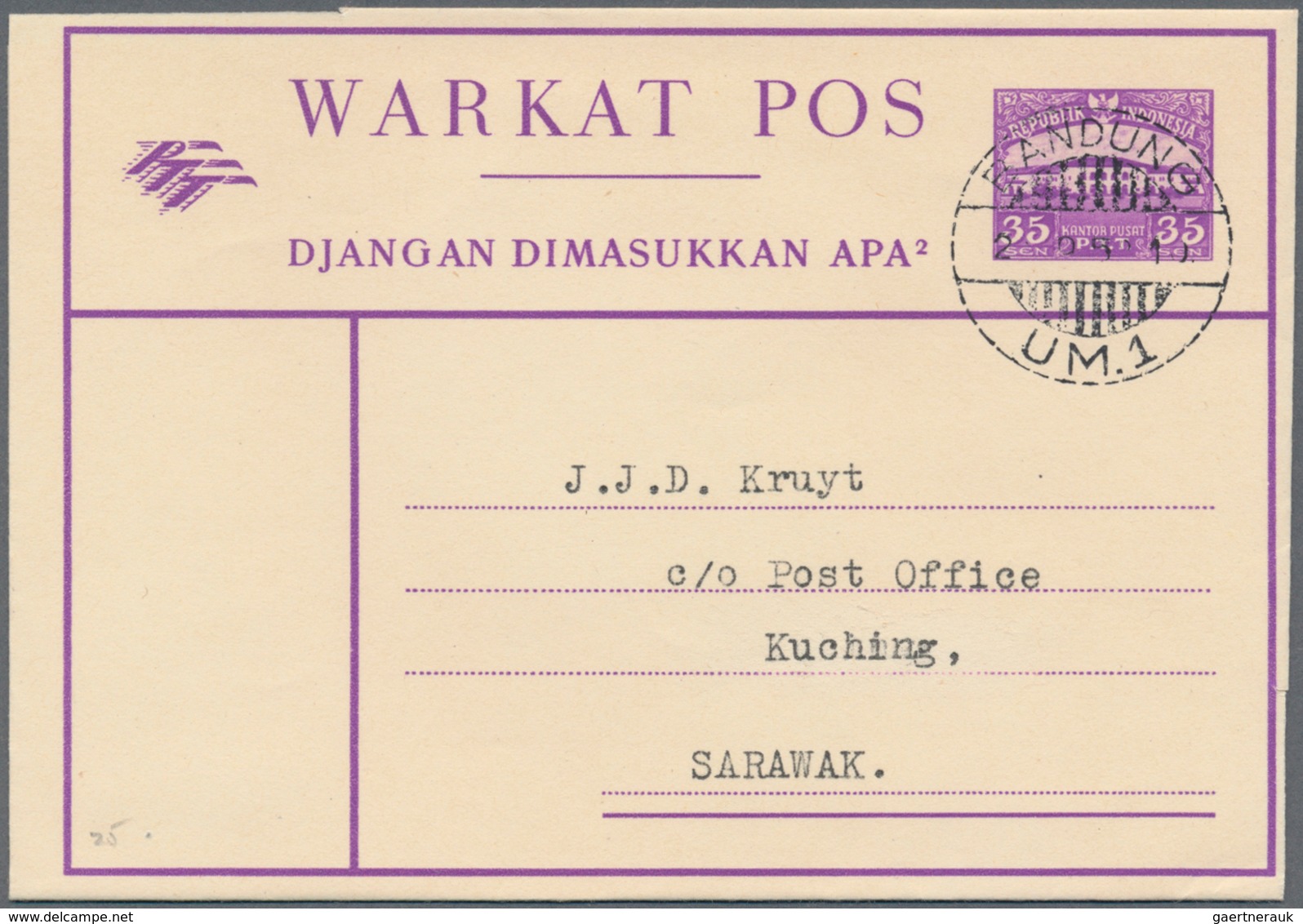 Indonesien: 1949/97 (ca.), stationery envelopes (warkat pos / postblad) specialized stock: 10 S. (mi