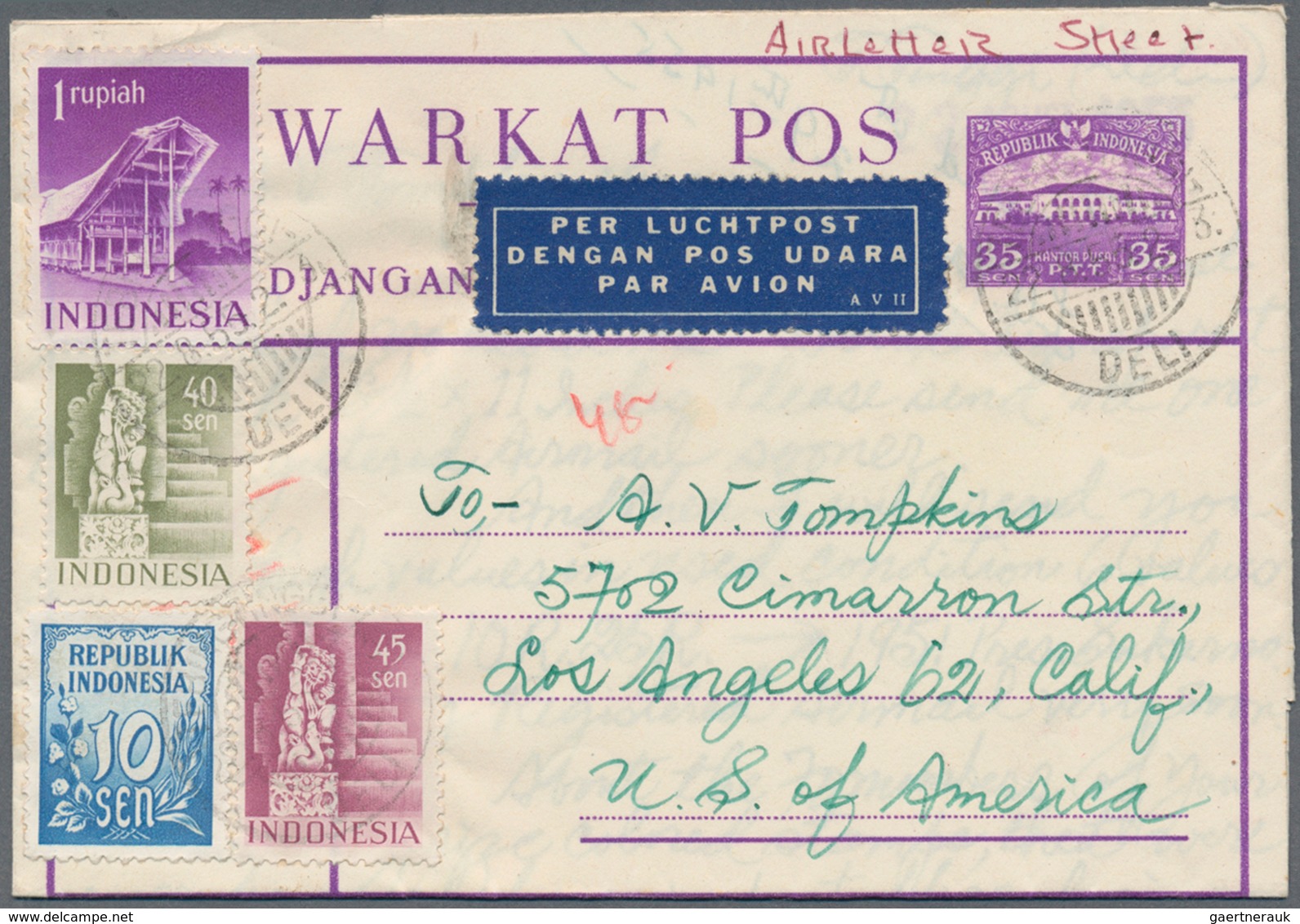 Indonesien: 1949/97 (ca.), stationery envelopes (warkat pos / postblad) specialized stock: 10 S. (mi