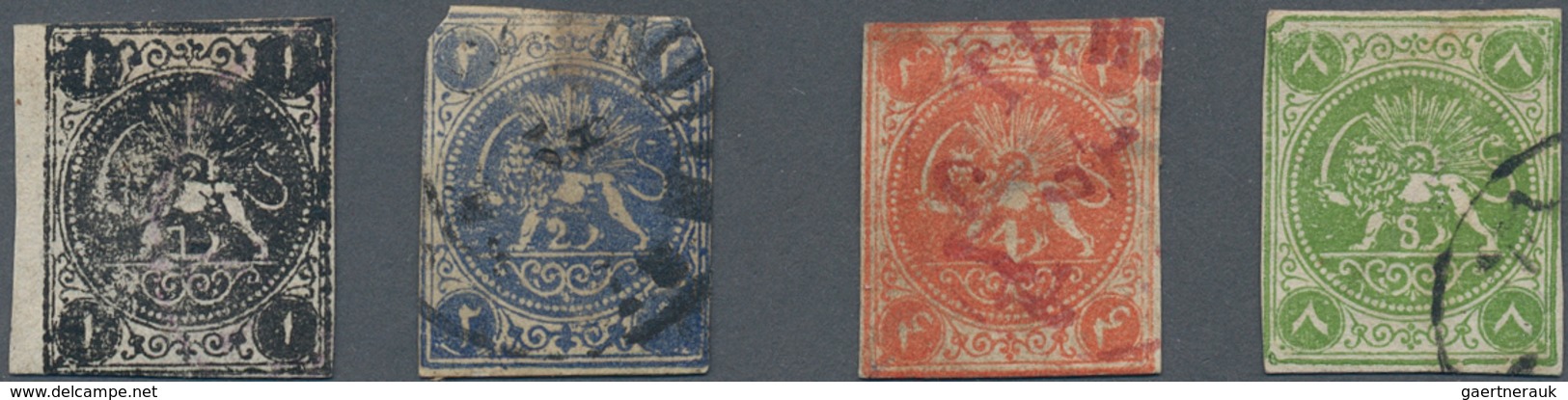 Iran: 1868-78, Lions Issue 21 Stamps Clear Cancelled, Some Faults And Thins, Still Fine For Study - Irán
