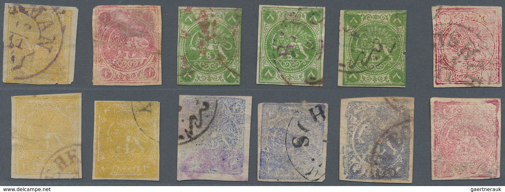 Iran: 1868-78, Lions Issue 21 Stamps Clear Cancelled, Some Faults And Thins, Still Fine For Study - Irán