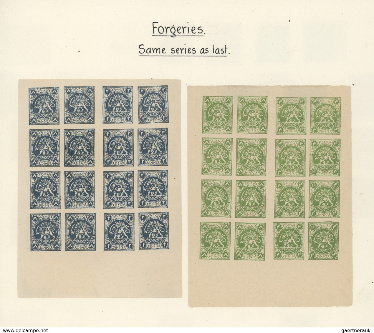 Iran: 1870-80, "LION ISSUES FORGERIES" An Important Study, Forgeries And Reprints Collection Of Diff - Iran