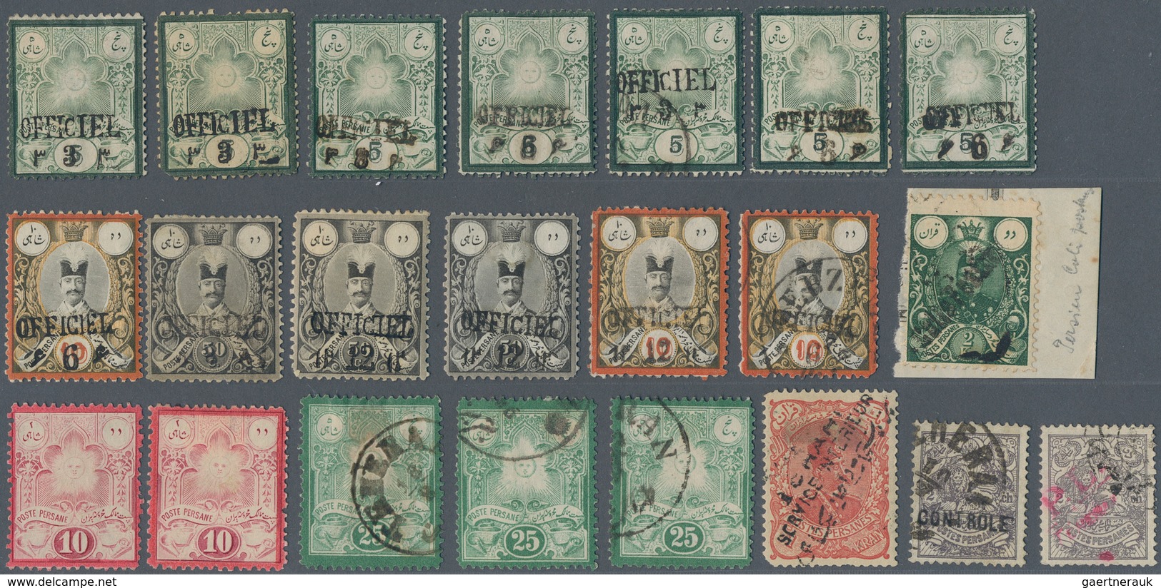 Iran: 1876/1826 (ca.), Interesting Lot Of 31 Stamps Used And Unused, Among Others Thirteen"officiel" - Irán