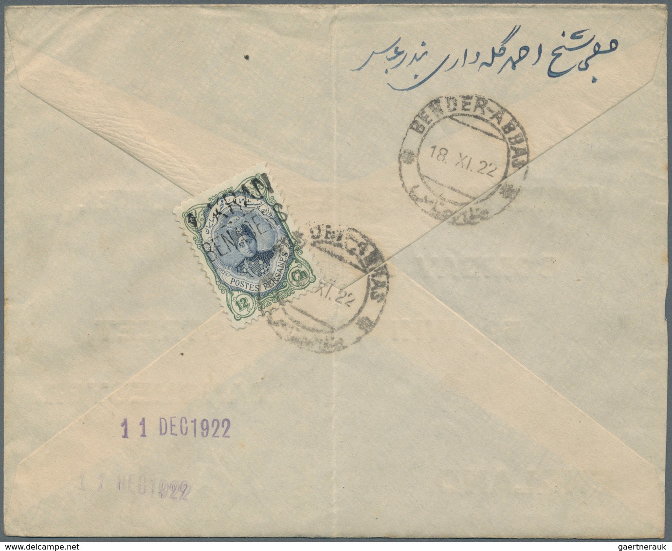 Iran: 1928, Four Covers With "BENADERS" & "CONTROLE" Overprinted Single And Pair Frankings, Complete - Irán