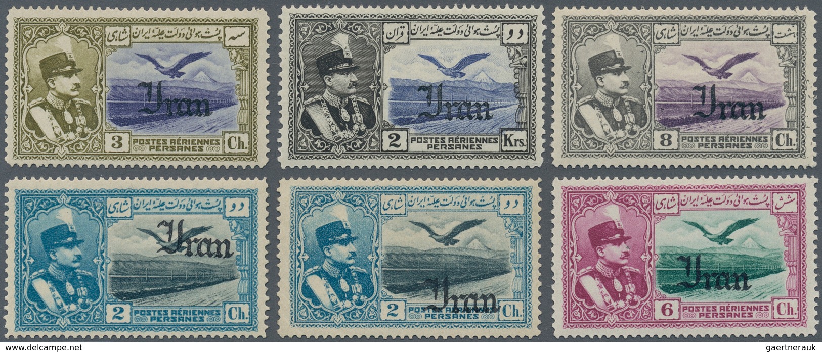 Iran: 1935, "IRAN" Overprinted Issue 13 Values Showing Overprint Varieties, Off-set Prints, Mh / Mnh - Iran