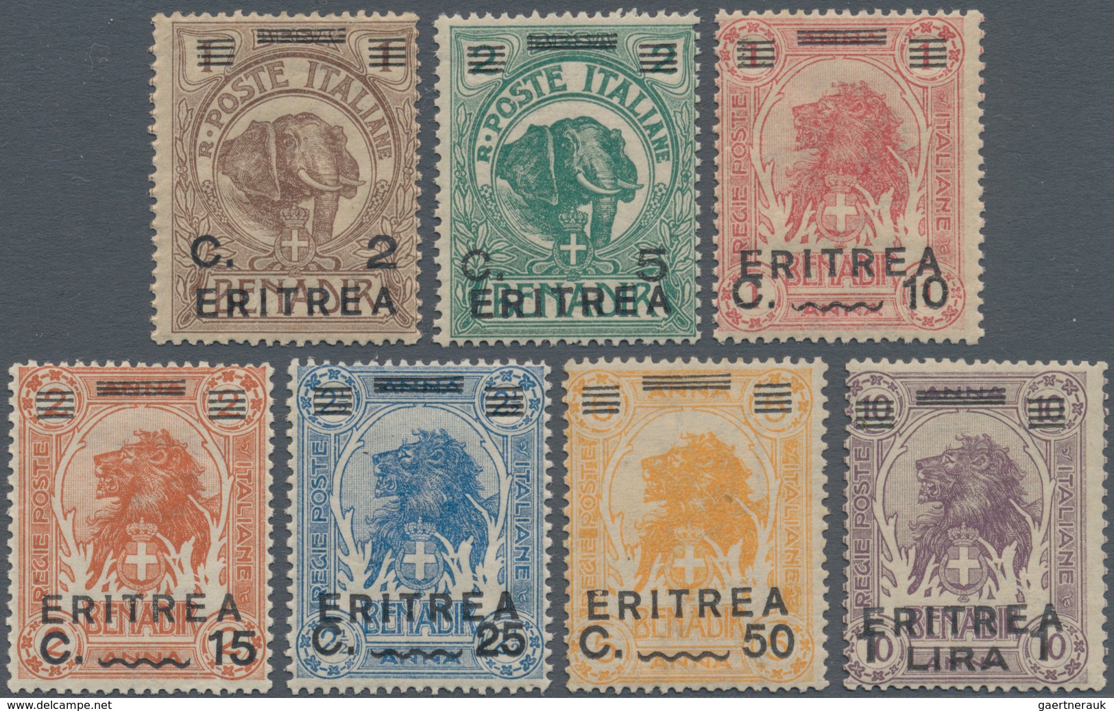 Italienisch-Eritrea: 1922, Elephant And Lion Head Stamps From Benadir With Black Opt. ‚ERITREA‘ And - Eritrea