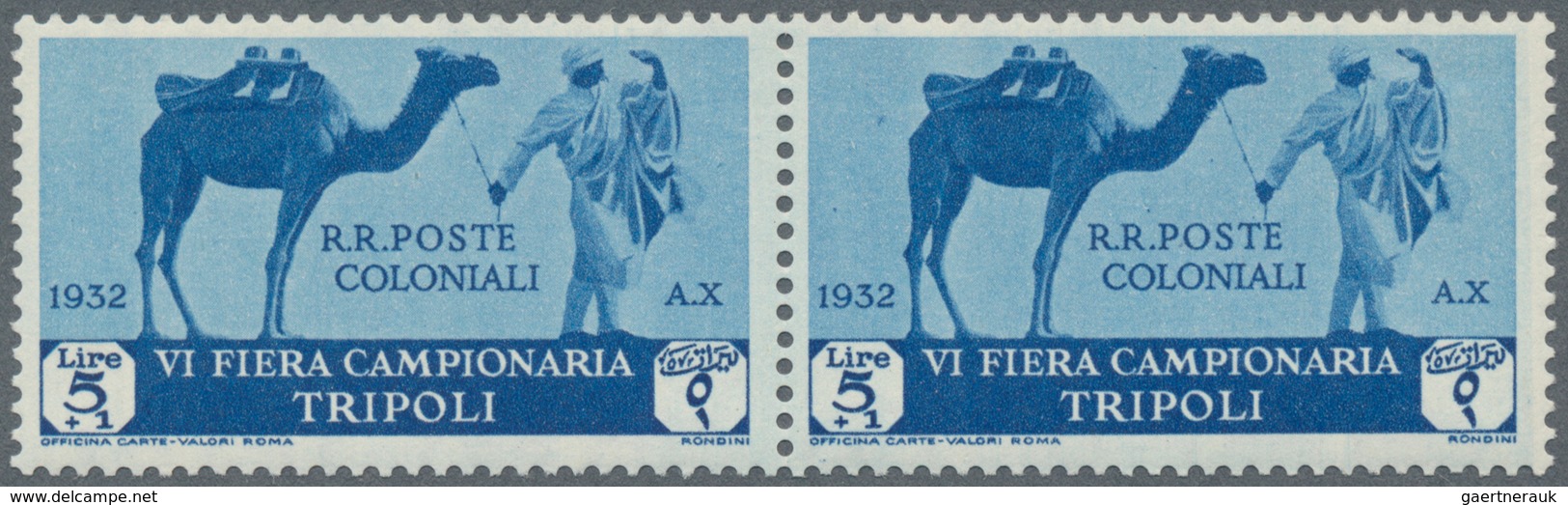 Italienisch-Libyen: 1932, 6th Tripoli Fair, Surface Mail Stamps, 10c.-5l., Ten Short Sets Of Nine Va - Libye