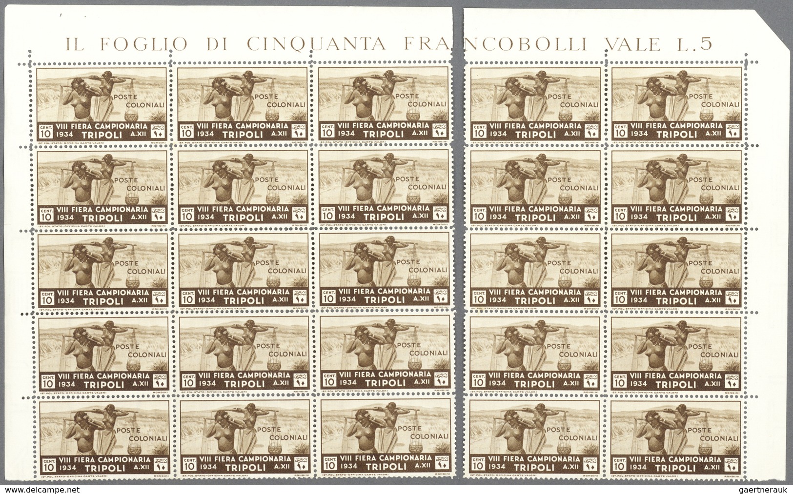 Italienisch-Libyen: 1934, 8th Tripoli Fair, Surface Mail Stamps 10c.-1.25l., 50 Complete Sets Within - Libië