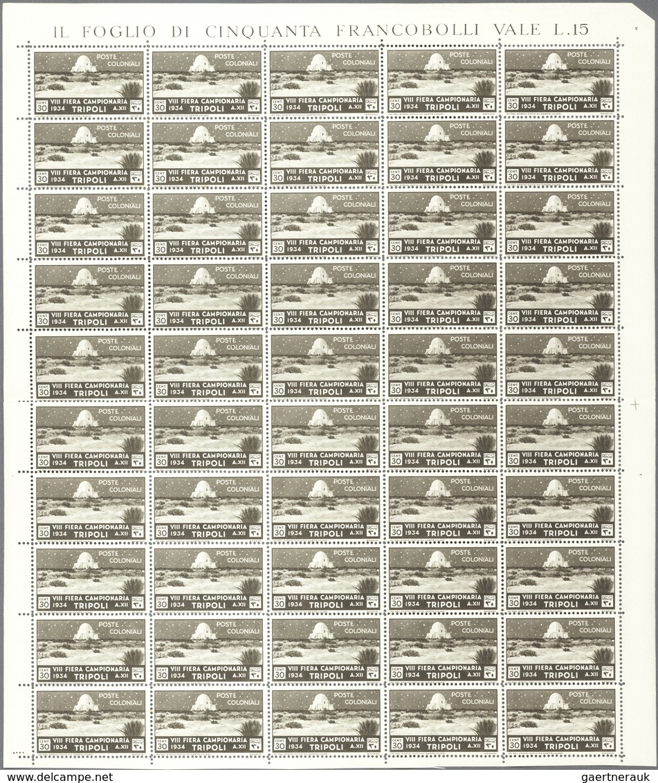 Italienisch-Libyen: 1934, 8th Tripoli Fair, surface mail stamps 10c.-1.25l., 50 complete sets within
