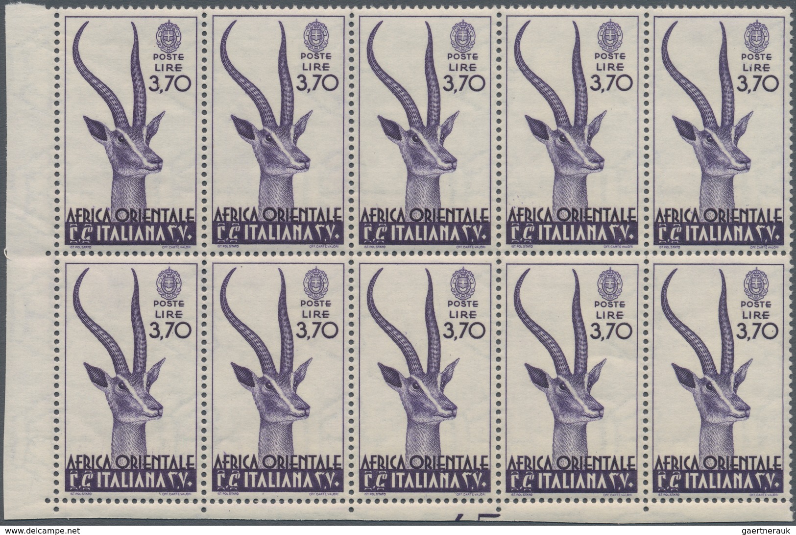 Italienisch-Ostafrika: 1938, Definitive Issue 3.70l. Violet ‚Gazelle (Gazella Granti)' In A Lot With - Afrique Orientale Italienne