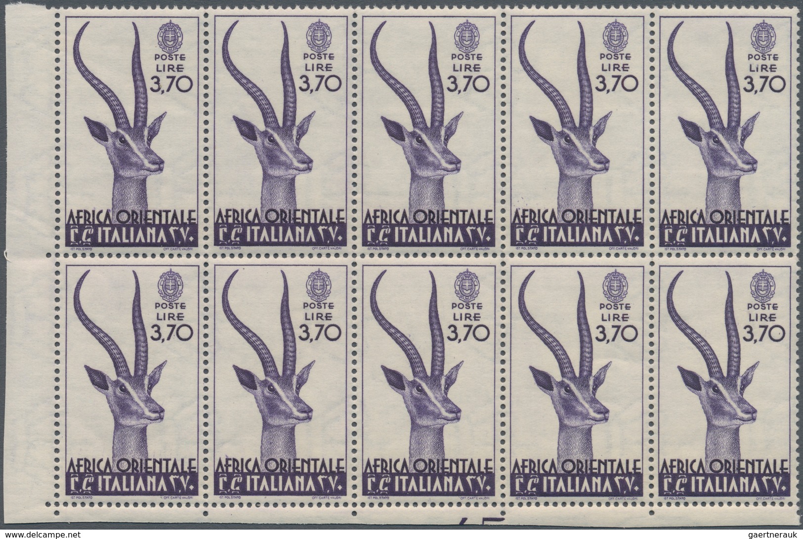 Italienisch-Ostafrika: 1938, Definitive Issue 3.70l. Violet ‚Gazelle (Gazella Granti)' In A Lot With - Italienisch Ost-Afrika