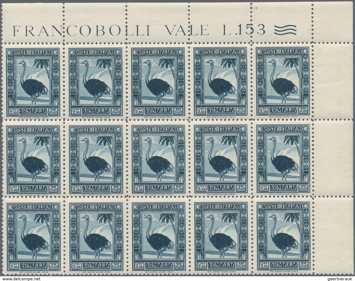 Italienisch-Somaliland: 1932, Definitive Issue 2.55l. Greyish-blue ‚Ostrich‘ Perf. 12 In A Lot With - Somalie