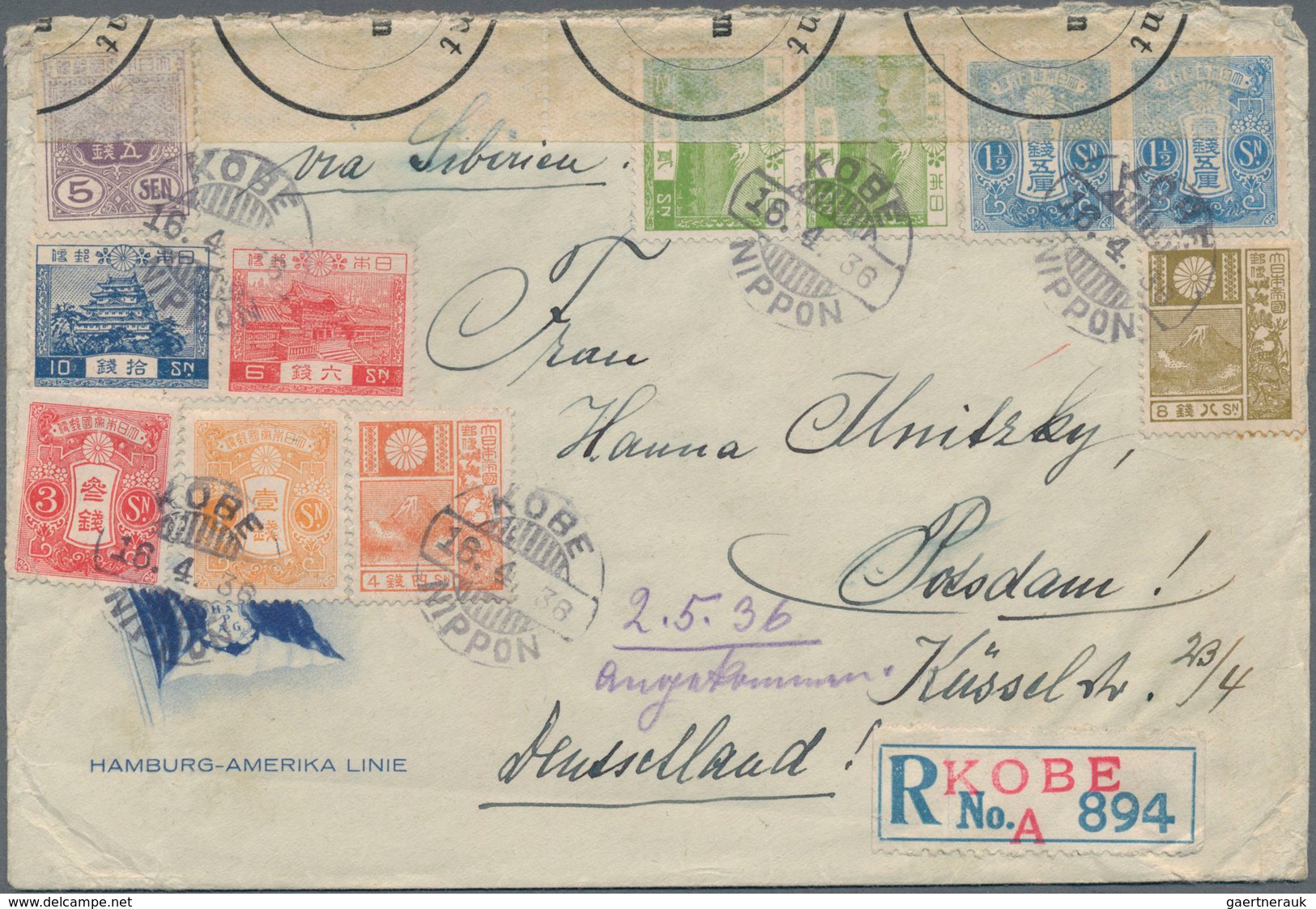 Japan: 1914/37, Covers (5), Franked Ppc (2) And Uprated Stationery All Used Foreign Inc. Japanese Fo - Otros & Sin Clasificación