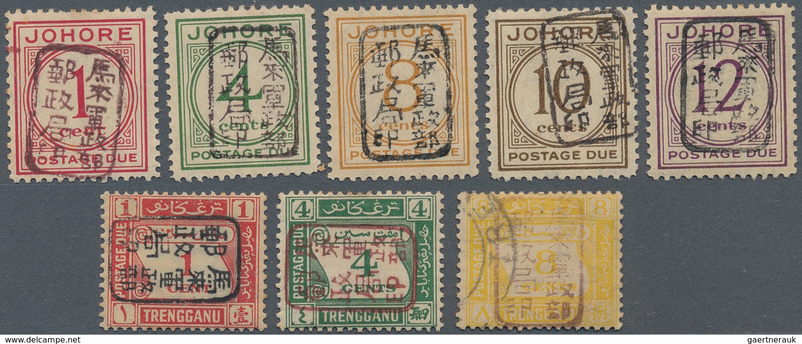 Japanische Besetzung  WK II - Malaya: Johore, 1942, Small Seal On Dues1 C./12 C., Unused Mounted Min - Malaysia (1964-...)