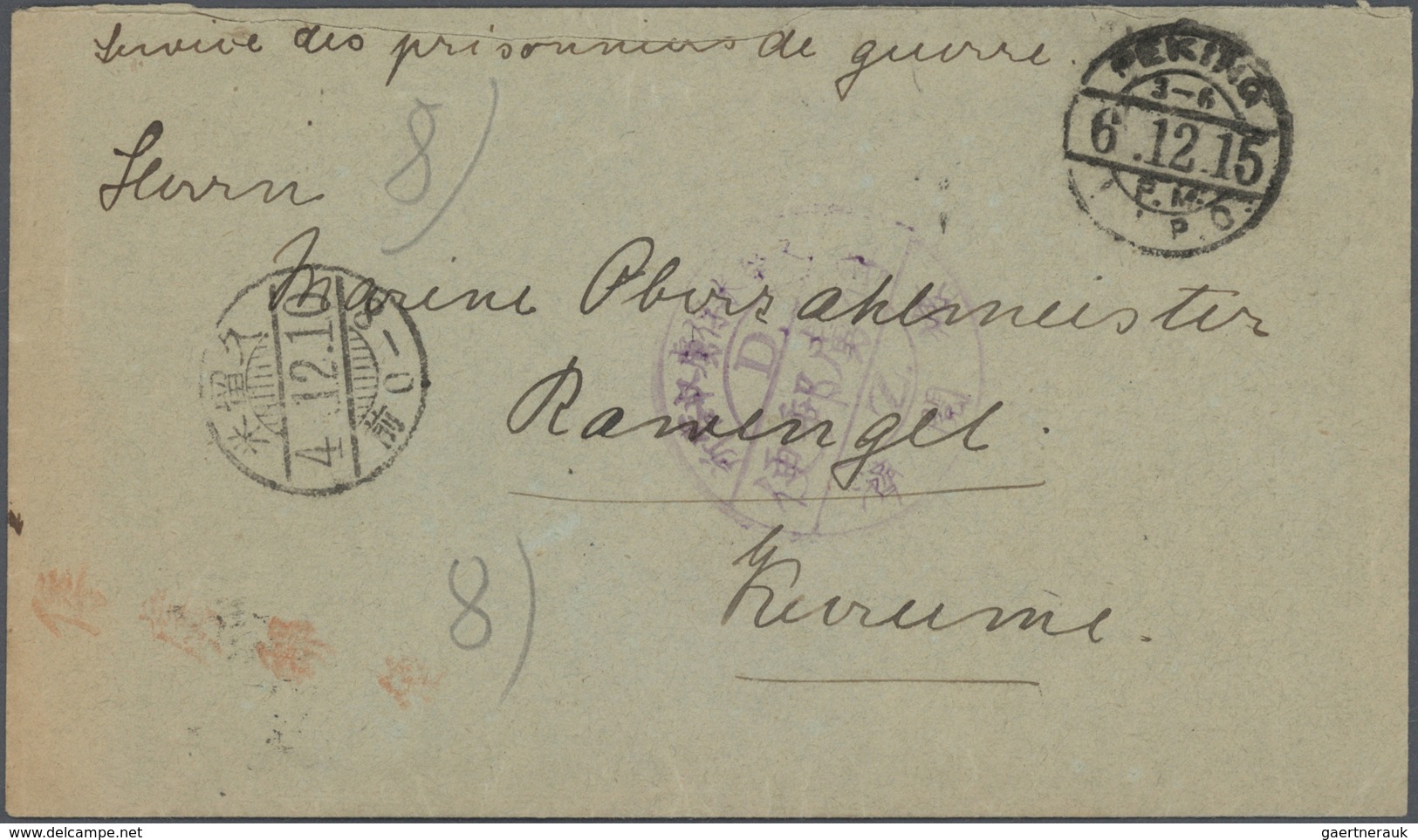 Lagerpost Tsingtau: Kurume, 1915/19, the Bruno Rawengel (rank: Marine Oberzahlmeister) correspondenc