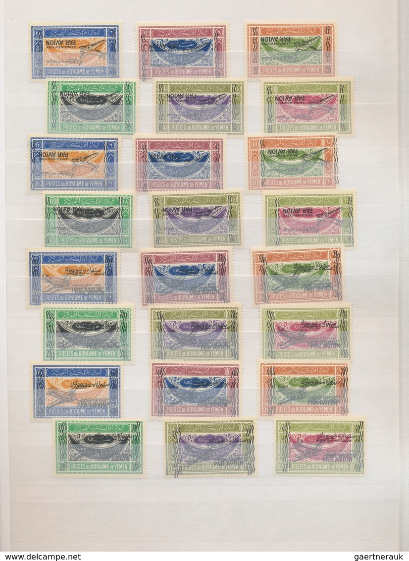 Jemen: 1947/1959, Overprints, Mint Assortment Of 78 Stamps Showing Varieties Of Overprint (inverted/ - Yémen