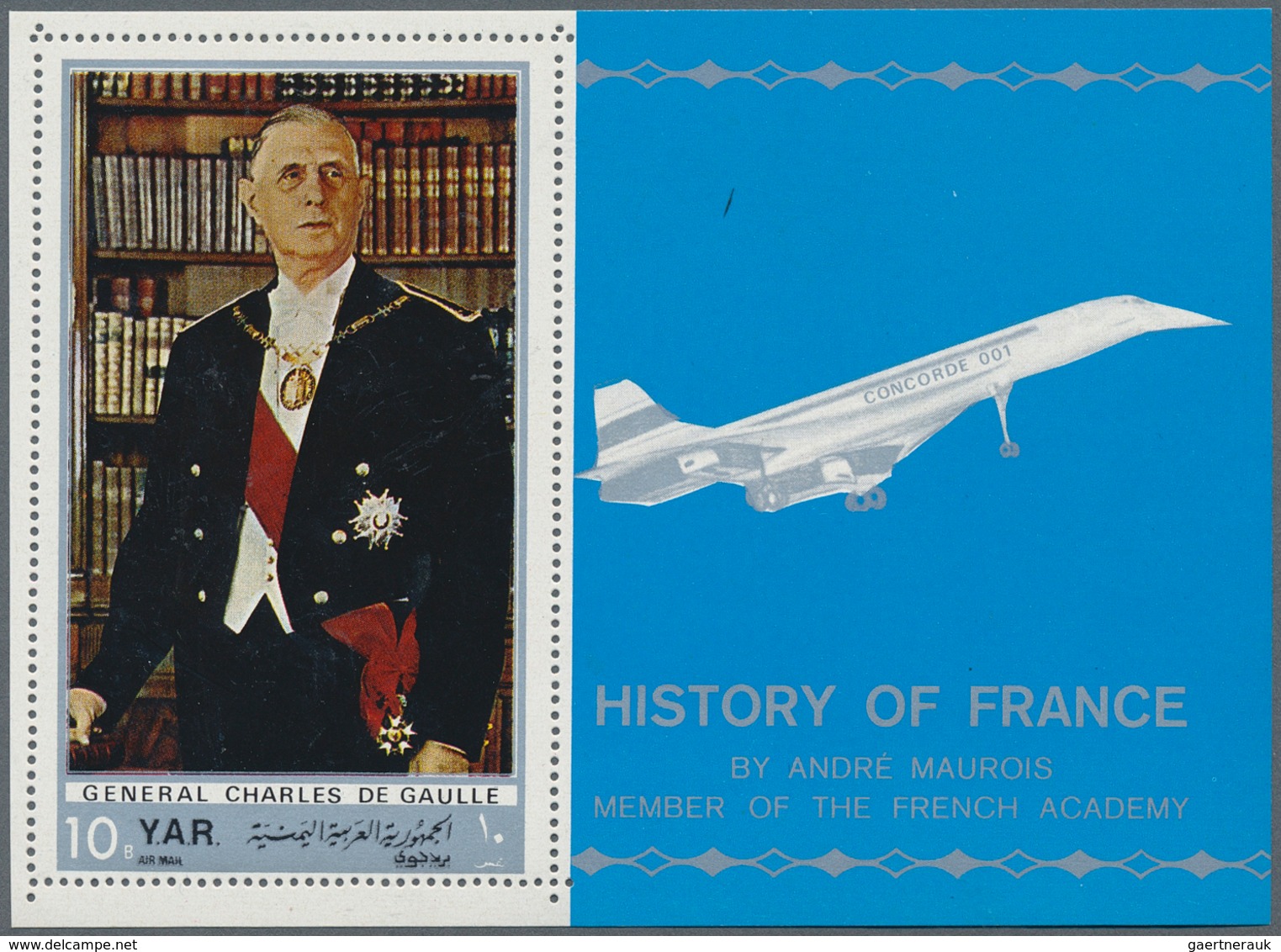 Jemen: 1969, History Of France Perf. Miniature Sheet 10b. 'Charles De Gaulle (and Concorde In Margin - Yemen