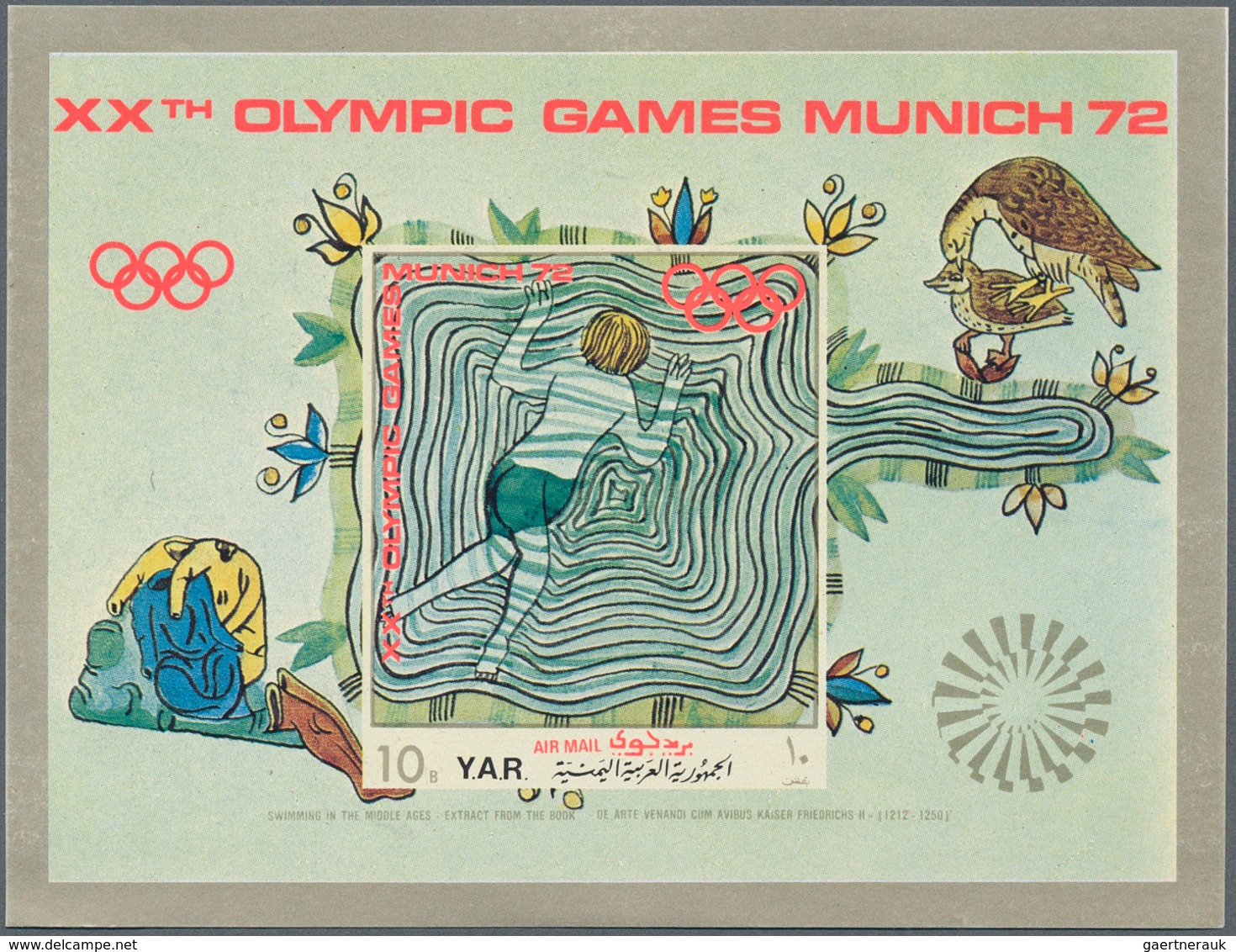 Jemen: 1970, Olympic City Of Munich (Sports In Medieval Art - Sculptures) Perf. Miniature Sheet 10b. - Yémen