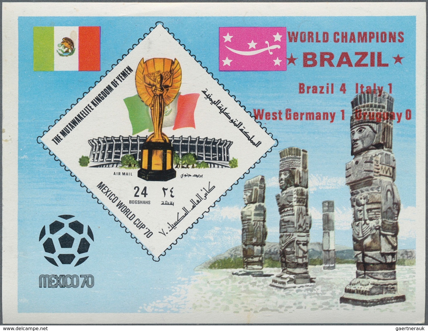 Jemen - Königreich: 1970, Winners Of The Football World Championship Mexico Imperf. Miniature Sheets - Yemen