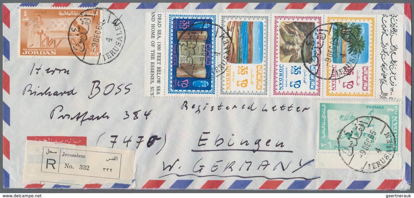 Jordanien: 1954/1989, holding of apprx. 200 covers/cards, mainly correspondence to Germany, showing