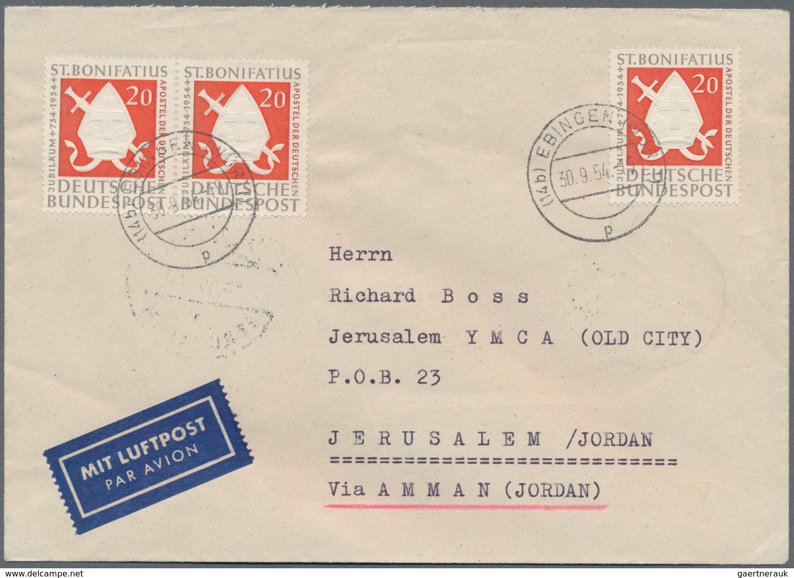 Jordanien: 1954/1989, holding of apprx. 200 covers/cards, mainly correspondence to Germany, showing