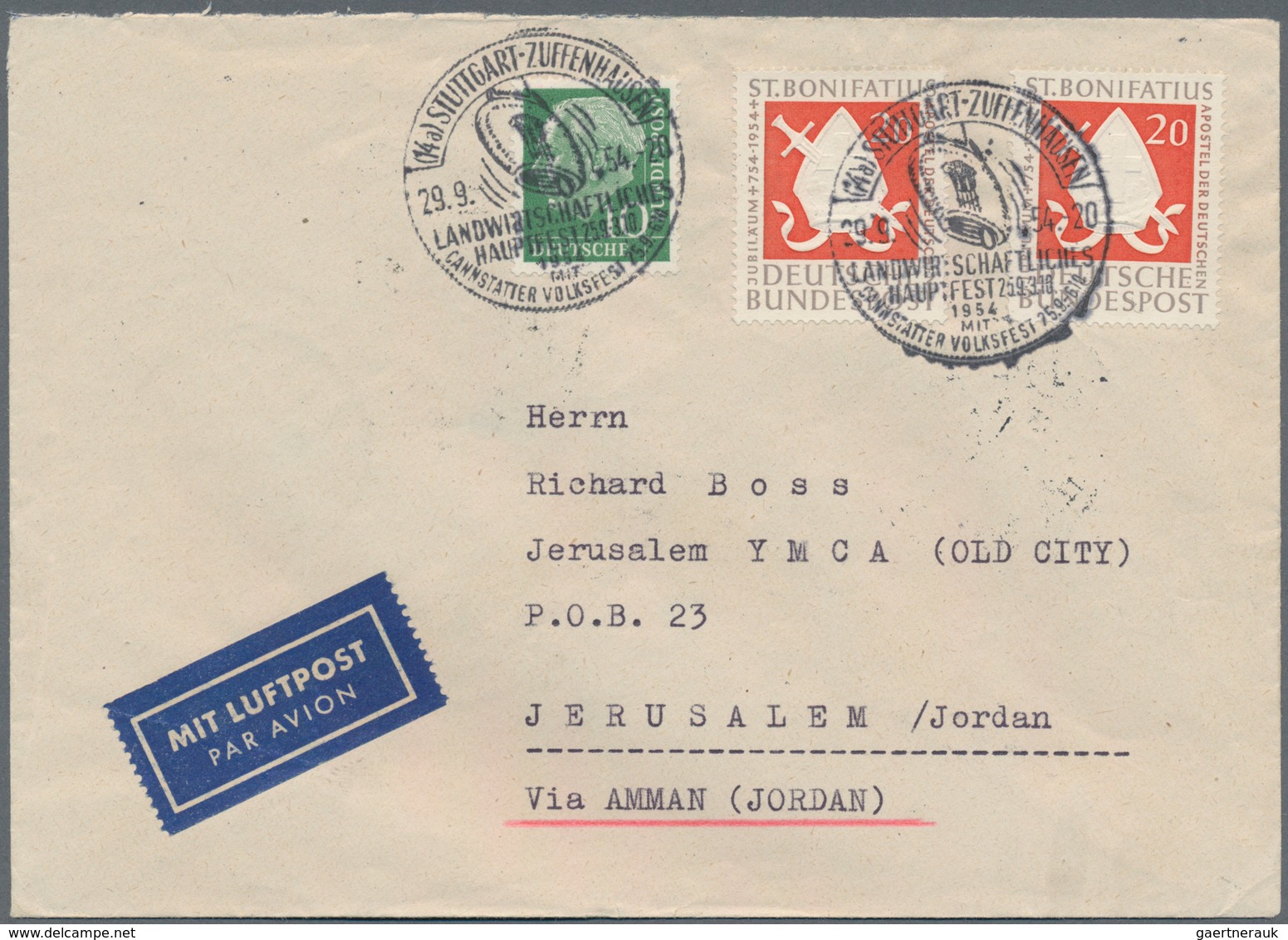 Jordanien: 1954/1989, holding of apprx. 200 covers/cards, mainly correspondence to Germany, showing