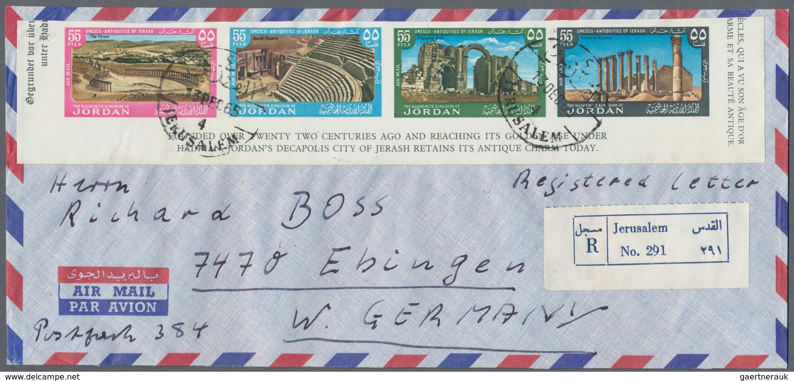 Jordanien: 1954/1989, holding of apprx. 200 covers/cards, mainly correspondence to Germany, showing