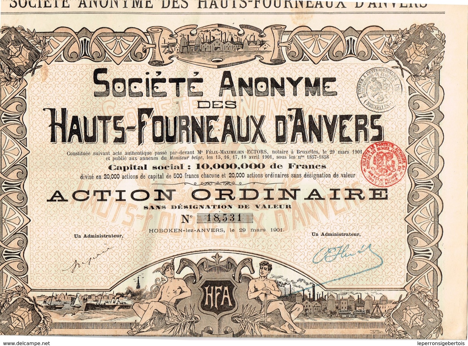 Ancien Titre - Société Anonyme  Des Hauts-Fourneaux D'Anvers - Titre De 1901 - Industrie