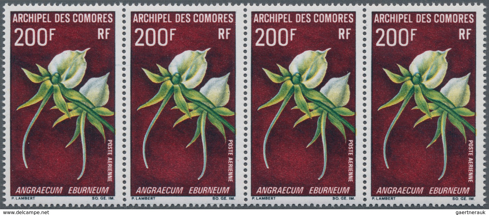 Komoren: 1969, Blossoms, Airmail Stamps 50fr., 85fr. And 200fr., Lot Of 74 Short Sets Within Multipl - Comores (1975-...)