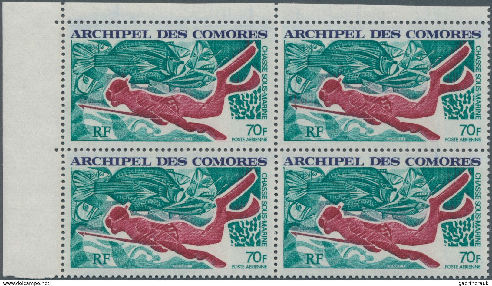 Komoren: 1972, Underwater Fishing 70fr. ‚diver With Harpoon And Fishes‘ In An INVESTMENT LOT With Ab - Isole Comore (1975-...)