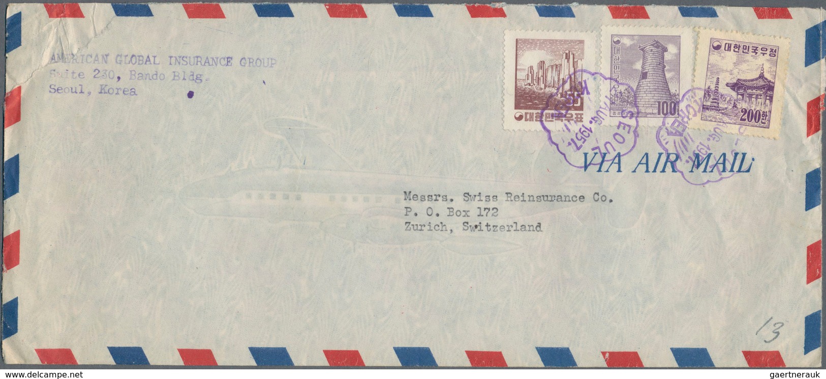 Korea-Süd: 1951/63 (ca.), Covers (22) Resp. Used Ppc (1) All To Foreign And Mostly Airmail And Inc. - Korea, South