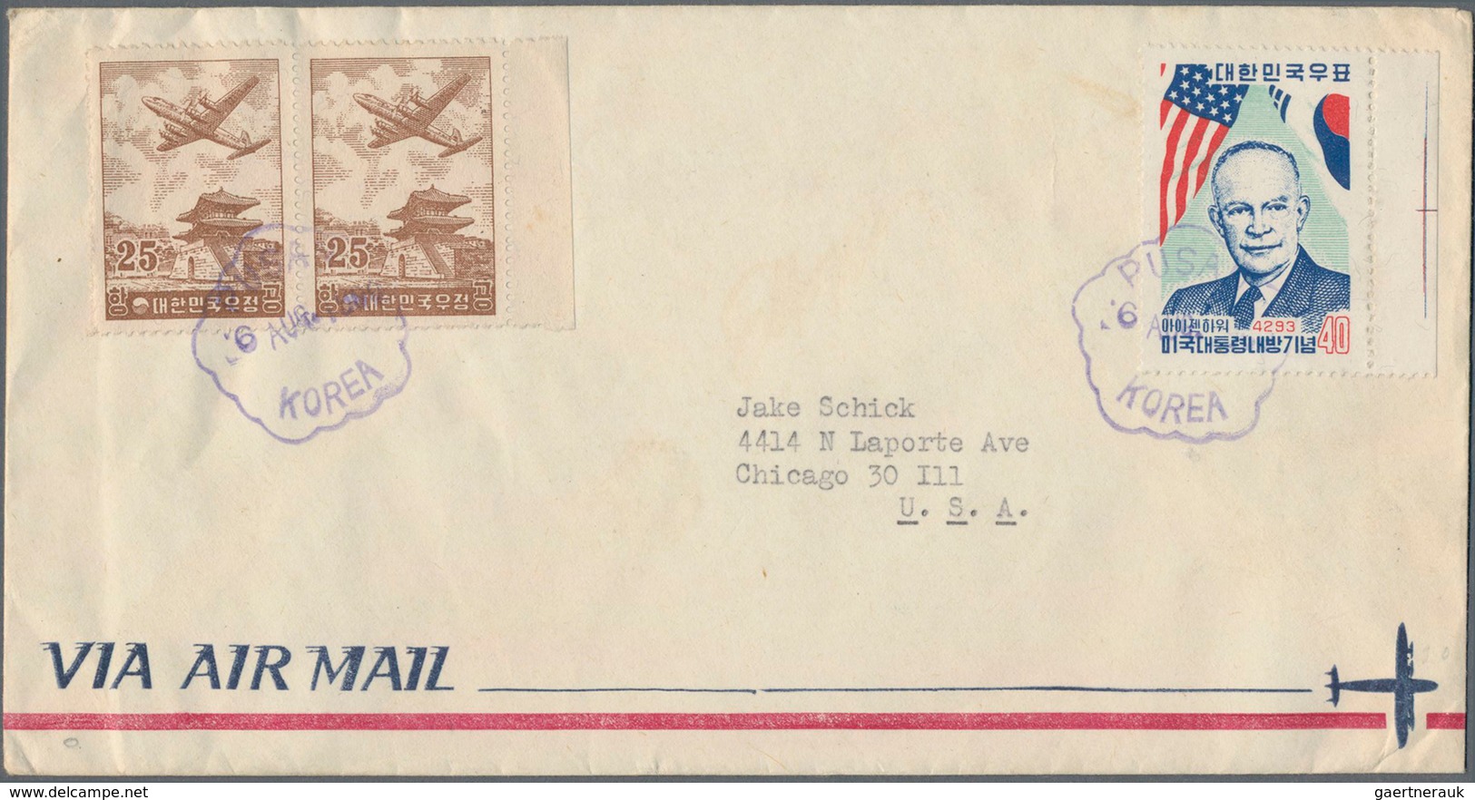 Korea-Süd: 1951/63 (ca.), covers (22) resp. used ppc (1) all to foreign and mostly airmail and inc.