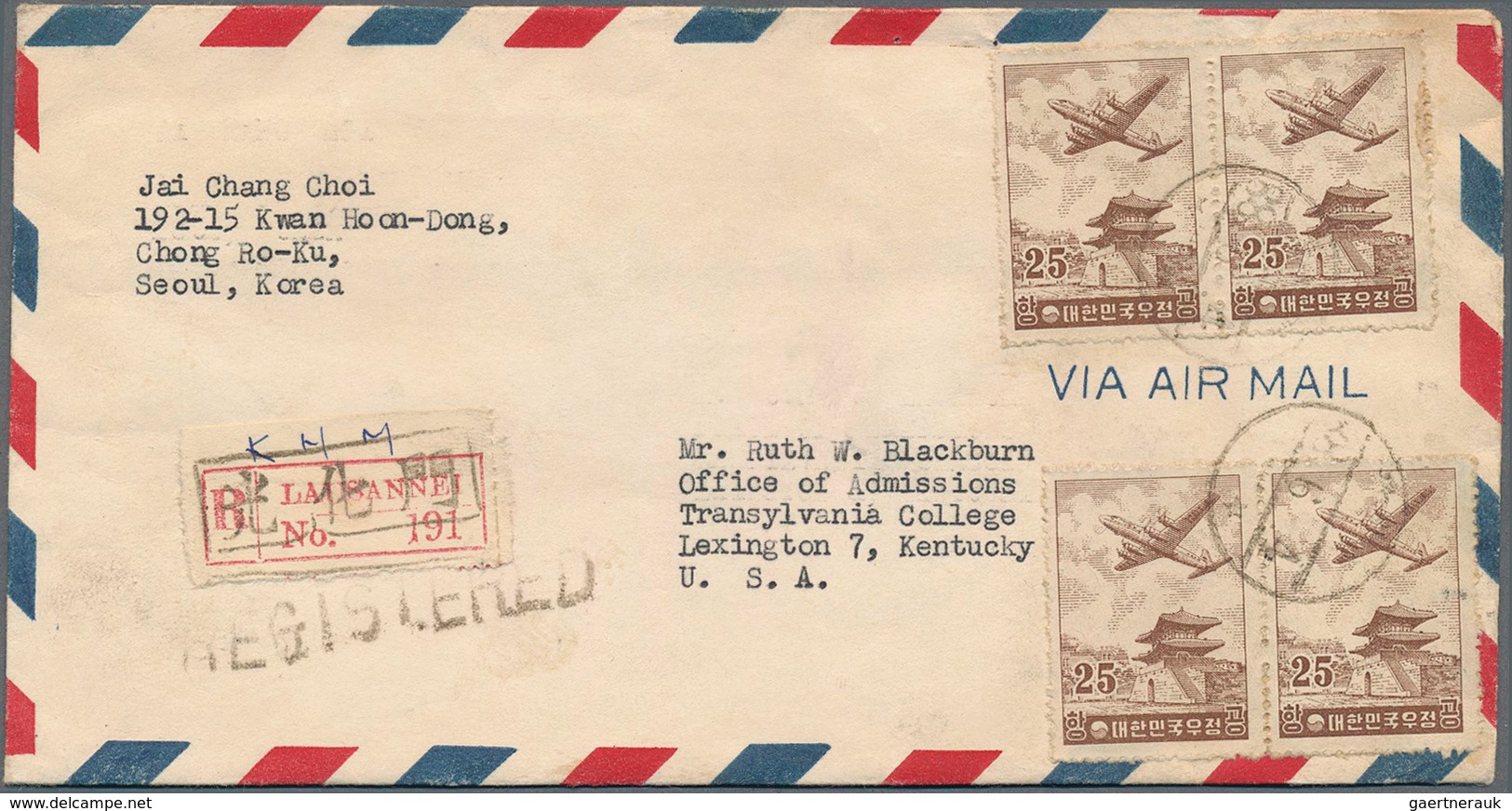 Korea-Süd: 1951/63 (ca.), covers (22) resp. used ppc (1) all to foreign and mostly airmail and inc.