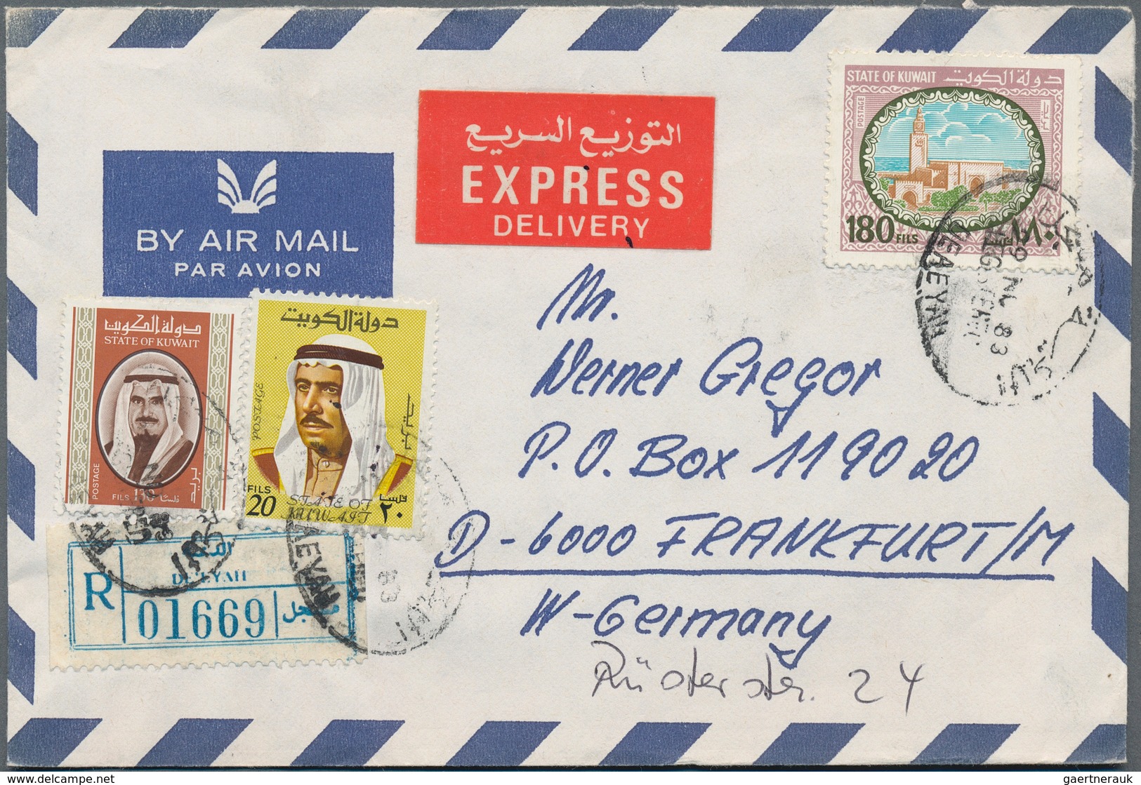 Kuwait: 1952/86 (ca.), Covers (7+front), Airletters Mint/used (1/2), FDC/FFC (3). Total 14 Items. - Kuwait