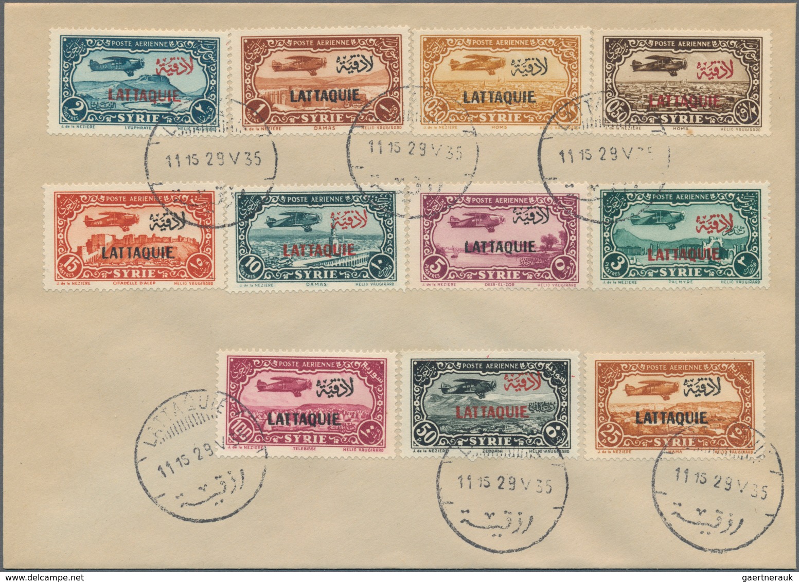 Latakia: 1924-35, Alaouites & Lattaquie 10 Covers With Complete Set Frankings (unadressed), Fine Gro - Lettres & Documents