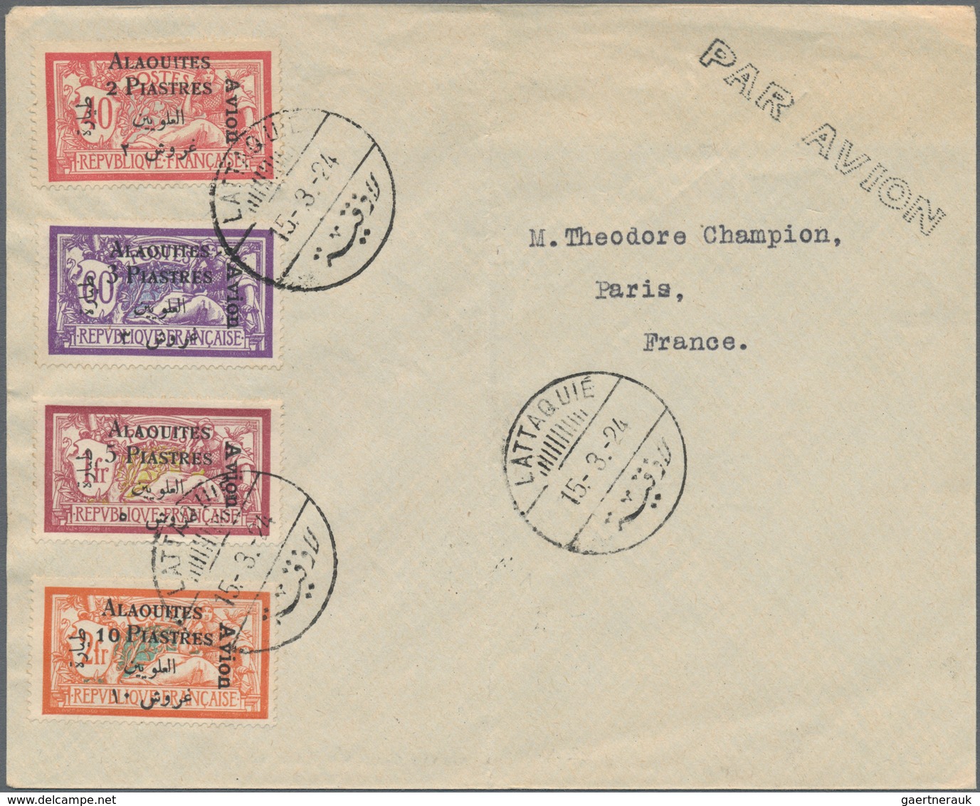 Latakia: 1924-35, Alaouites & Lattaquie 10 Covers With Complete Set Frankings (unadressed), Fine Gro - Covers & Documents