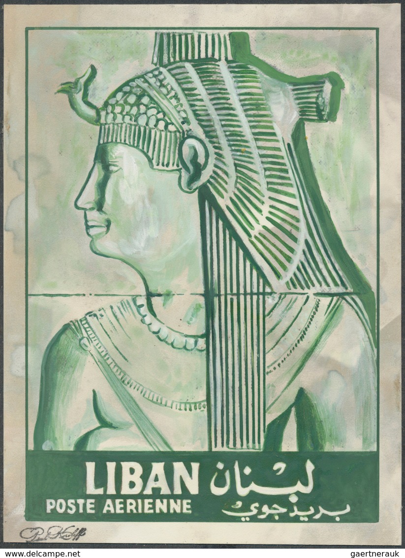 Libanon: 1930/1966. Whopping collection of 174 ARTIST'S DRAWINGS for stamps of the named period, sto