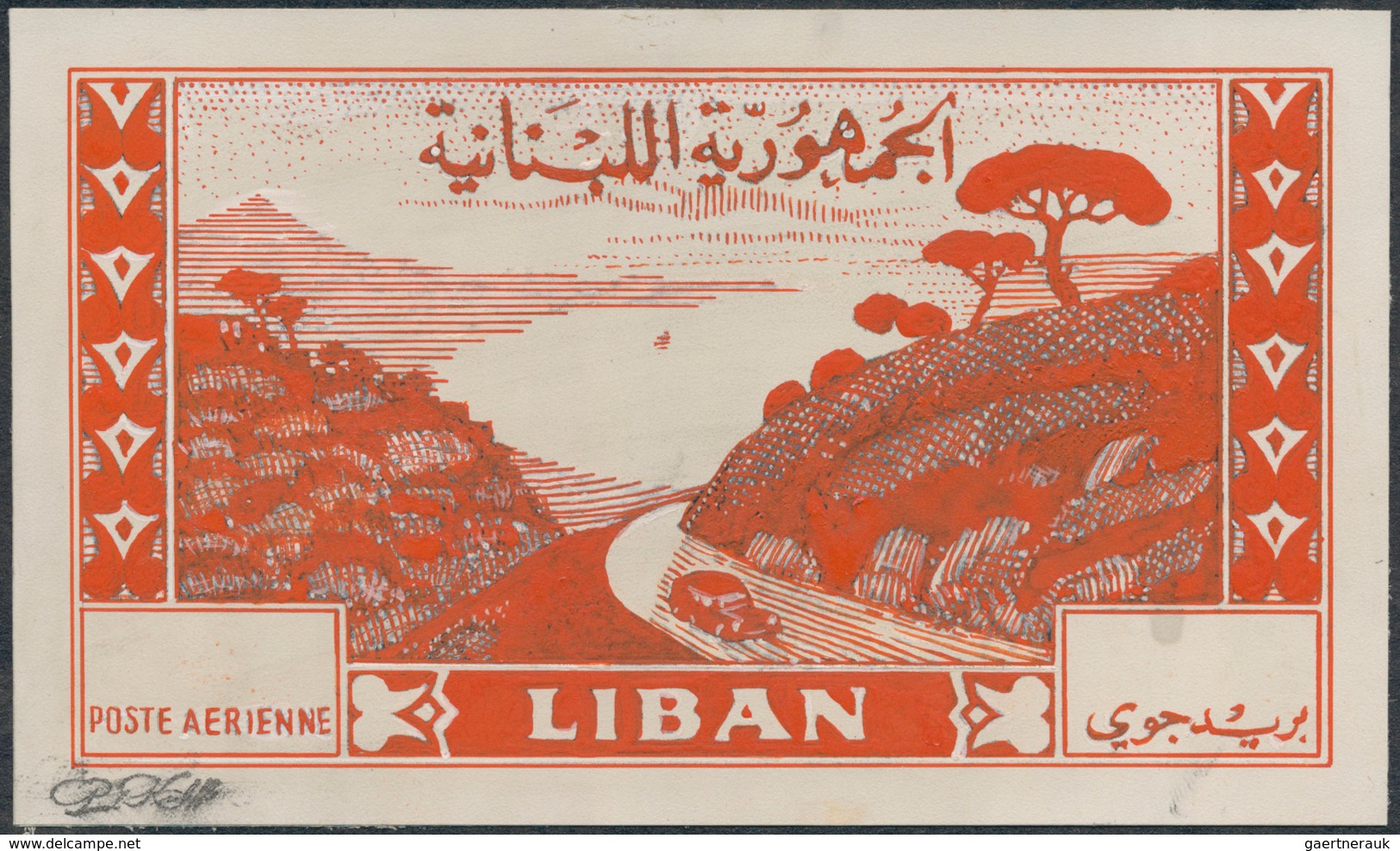 Libanon: 1930/1966. Whopping collection of 174 ARTIST'S DRAWINGS for stamps of the named period, sto