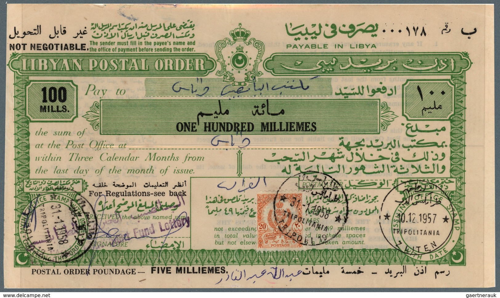 Libyen: 1957 - 1959, wonderful lot of Libyan postal stationerys - Postal Orders - from 100 milliemès