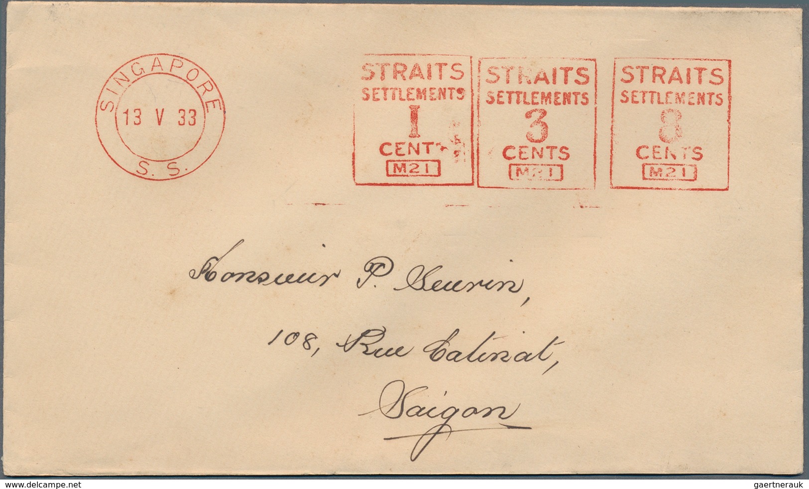 Malaiische Staaten - Straits Settlements: 1933-34 METER STAMPS: Ten Covers From Singapore To Saigon - Straits Settlements