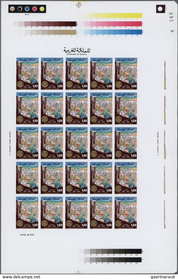 Marokko: 1975/1980, U/m Collection Of 24 IMPERFORATE Complete Sheets, Each Uncut With PRINTER'S MARK - Oblitérés