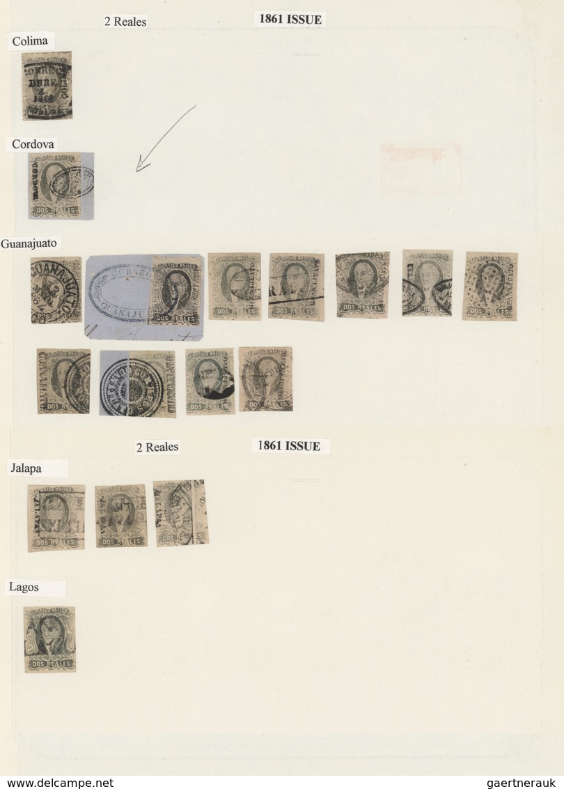 Mexiko: 1861, Specialised Collection Of Apprx. 480 Stamps On Album Pages Incl. Wealth Of Districts A - México