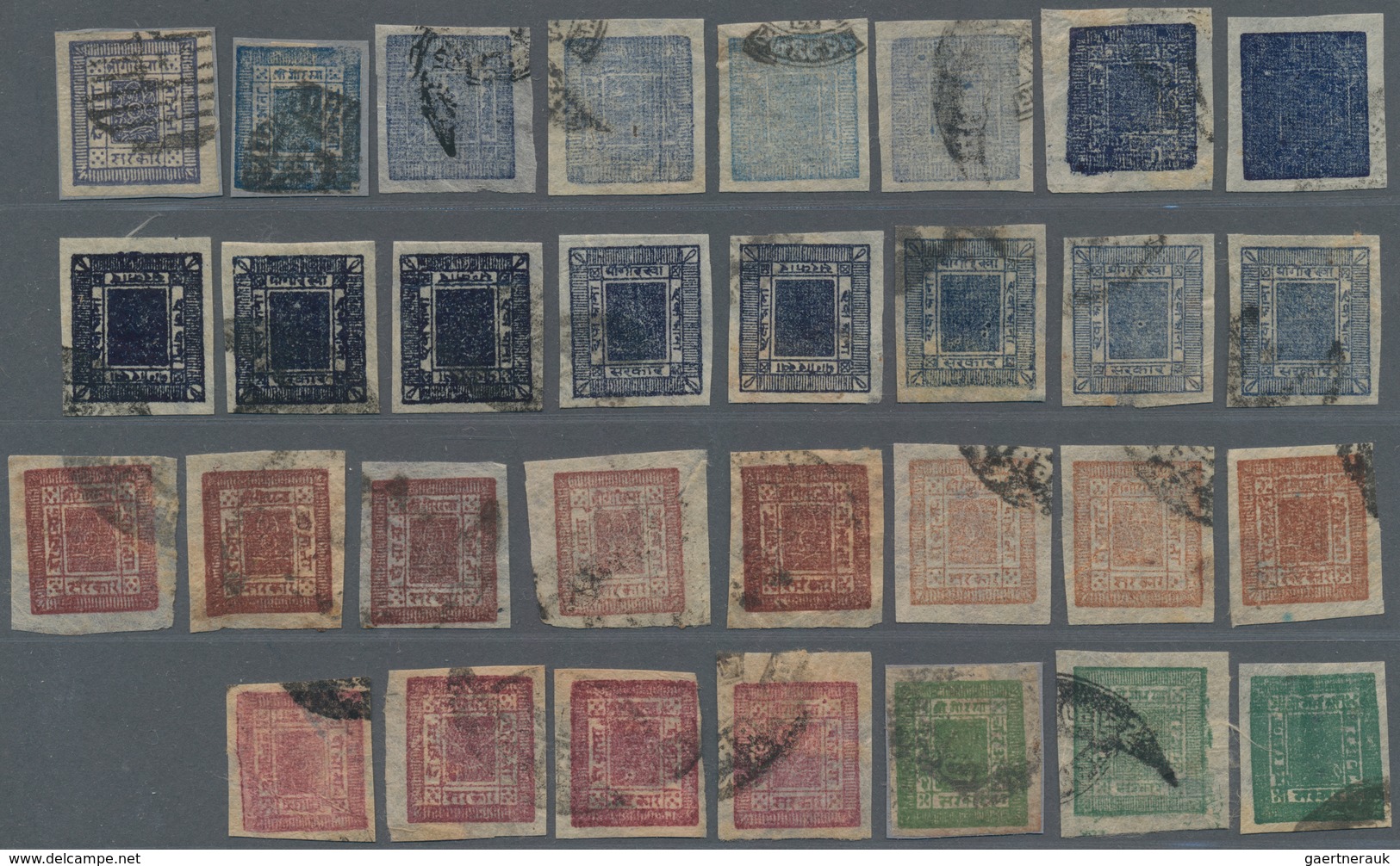 Nepal: 1880's-1940's Ca.: Group Of More Than 90 Used Stamps Including 31 Of First Square Issue (16x1 - Népal