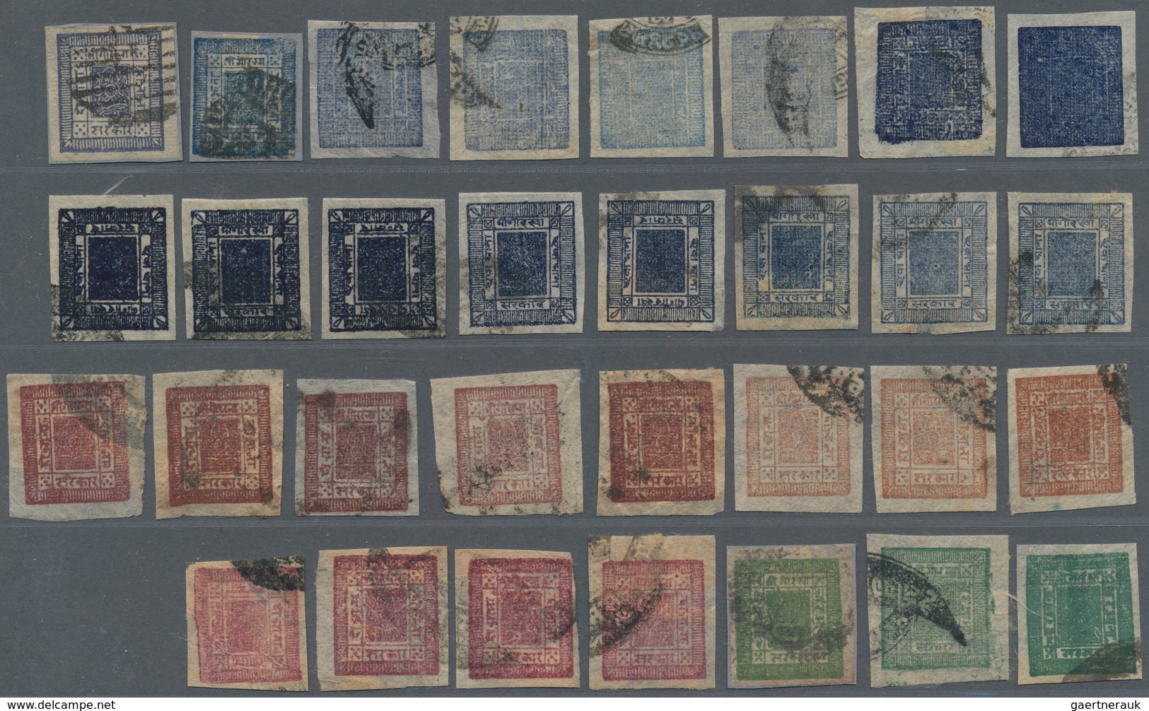 Nepal: 1880's-1940's Ca.: Group Of More Than 90 Used Stamps Including 31 Of First Square Issue (16x1 - Nepal