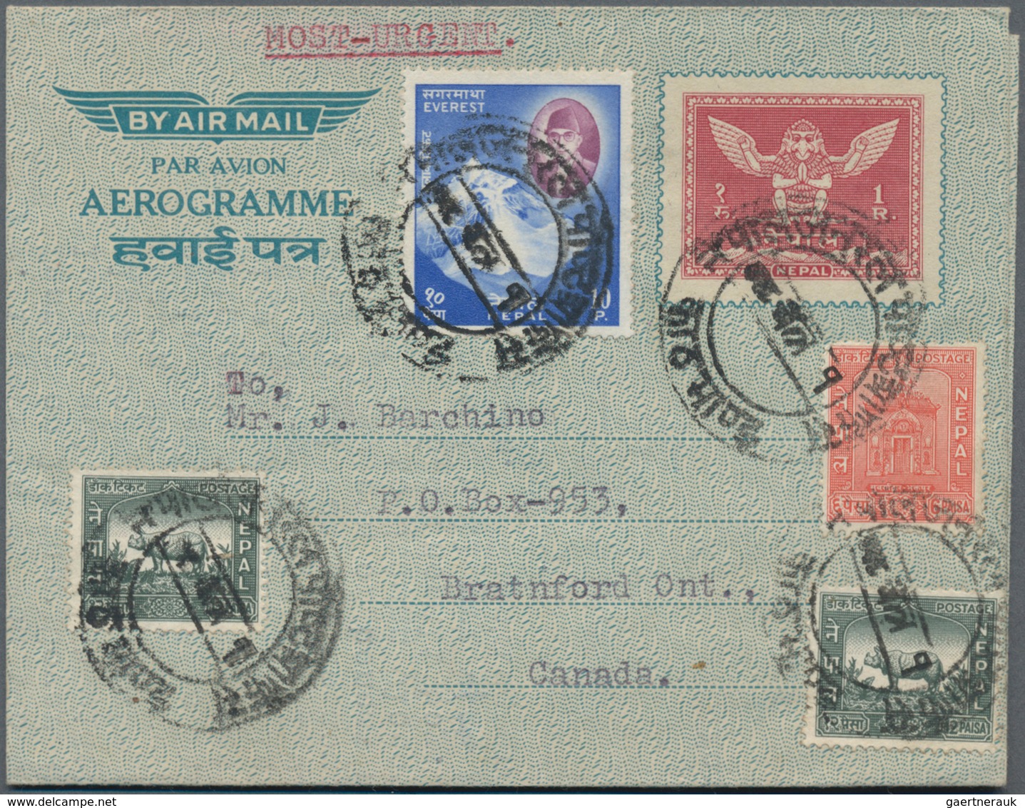 Nepal: 1946-1970's: Collection Of About 60 Aerogrammes, All Used, From Three Indian Air Letter Sheet - Népal