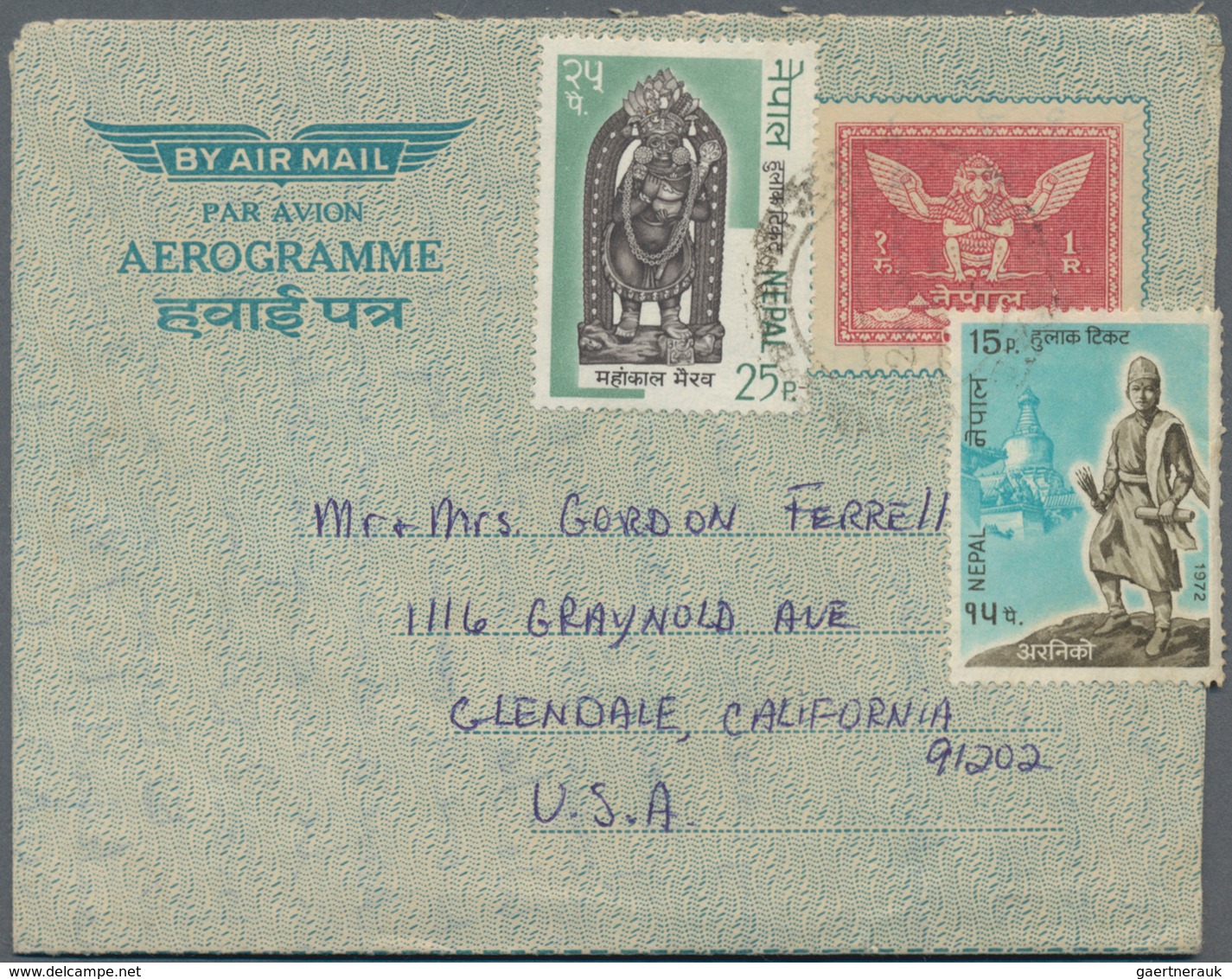 Nepal: 1946-1970's: Collection of about 60 Aerogrammes, all used, from three Indian air letter sheet