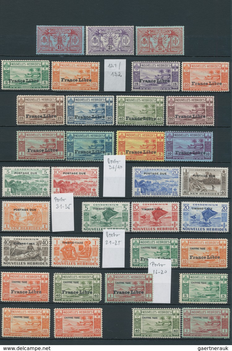 Neue Hebriden: 1911/1957, Mainly Mint Collection Of Apprx. 96 Stamps On Stockpages Incl. 1938 Britis - Autres & Non Classés