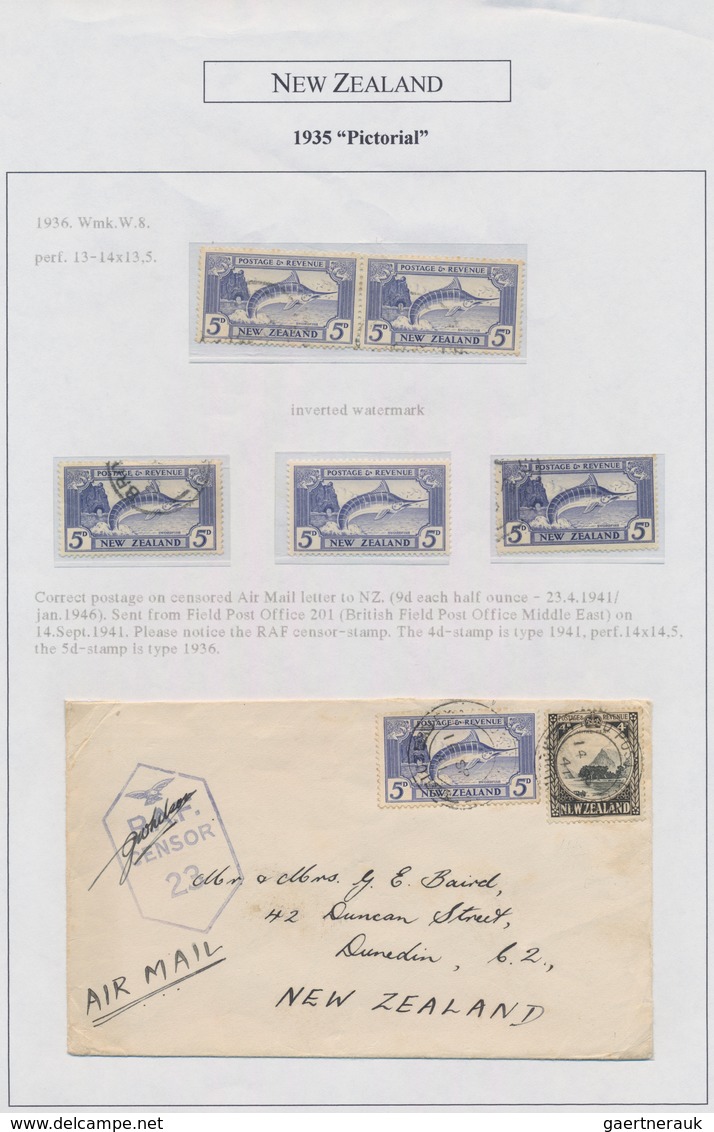 Neuseeland: 1935/1943 (ca.), DEFINITIVE ISSUE "PICTORIALS", Award-winning Deeply Specialised Exhibit - Lettres & Documents