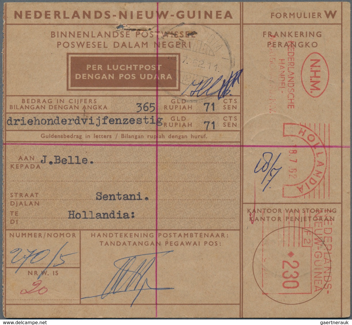 Niederländisch-Neuguinea: 1962, 14 Postal Money Orders Including Two With Meter Marks And One Postag - Nouvelle Guinée Néerlandaise