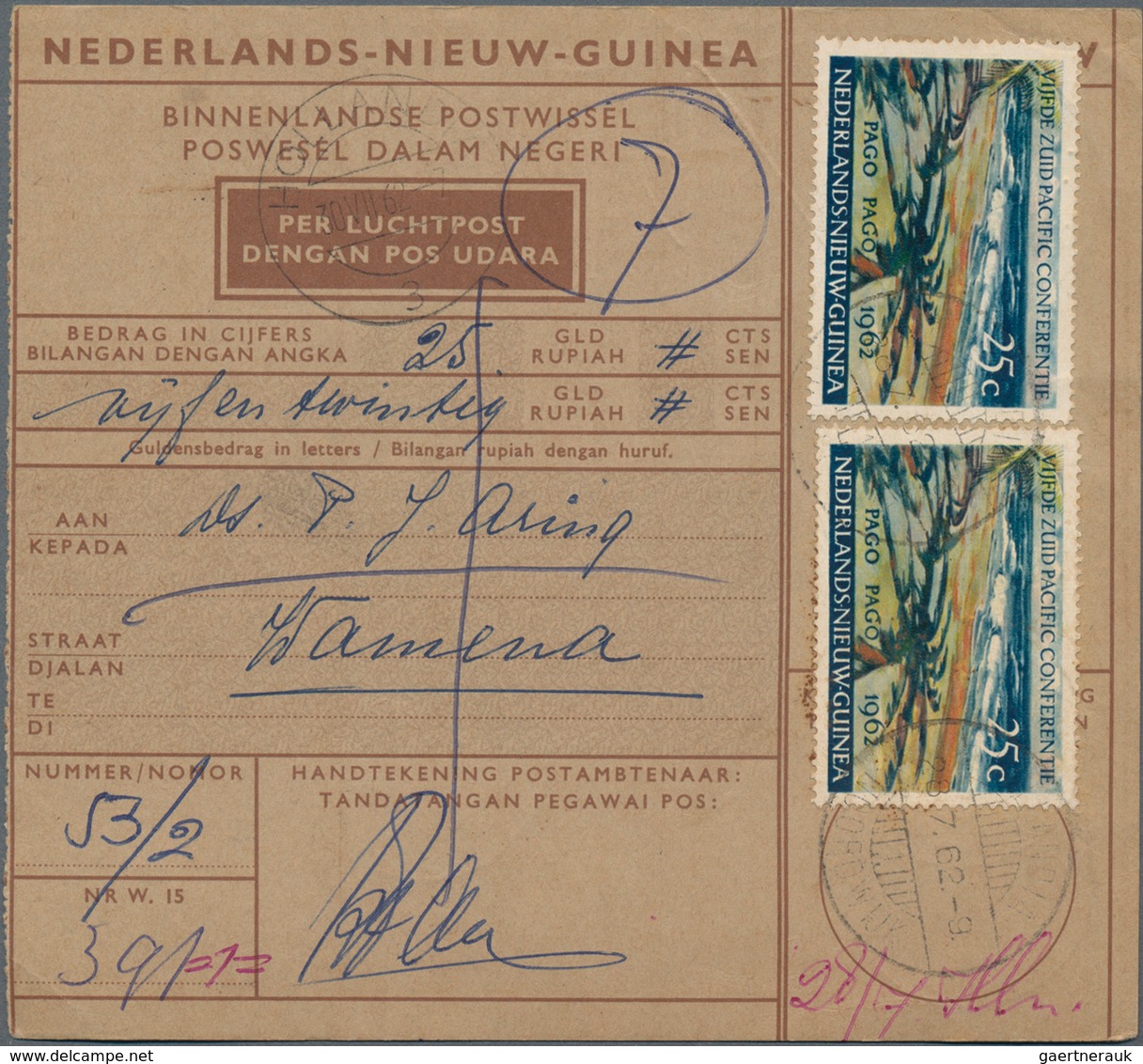 Niederländisch-Neuguinea: 1962, 14 Postal Money Orders Including Two With Meter Marks And One Postag - Niederländisch-Neuguinea